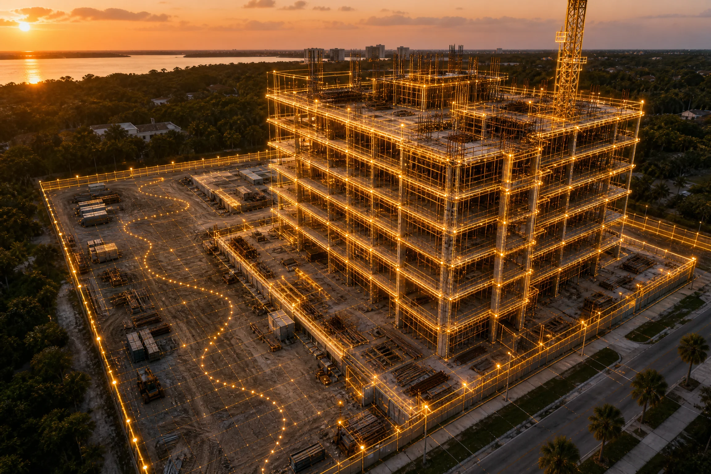 Aerial view of active construction site